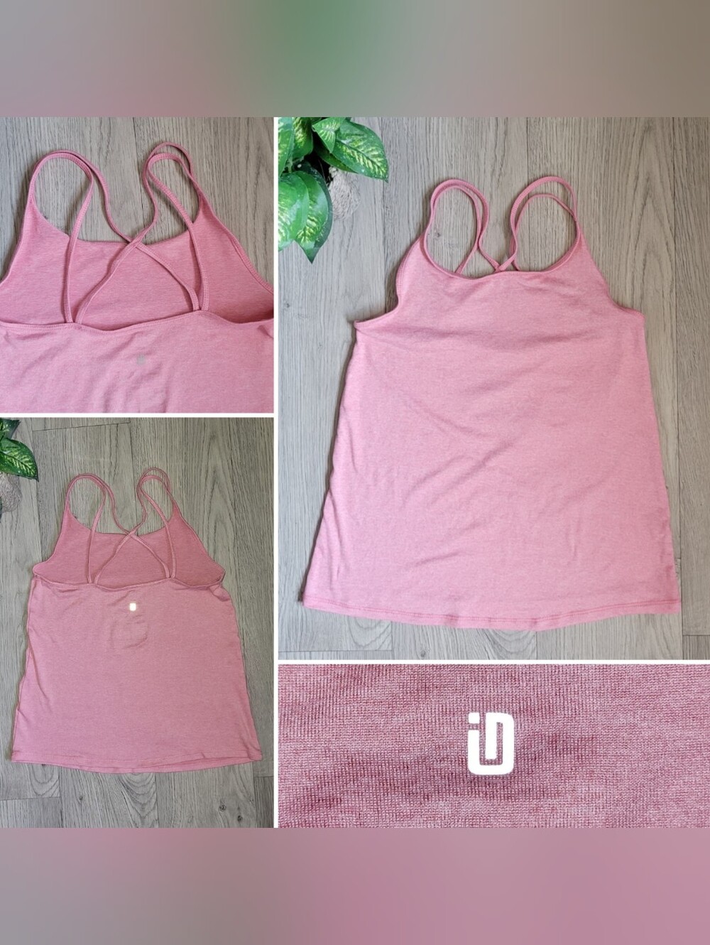 Ideology ID Heathered Pink Criss-Cross Strappy Back Athletic Fitted Top, Medium